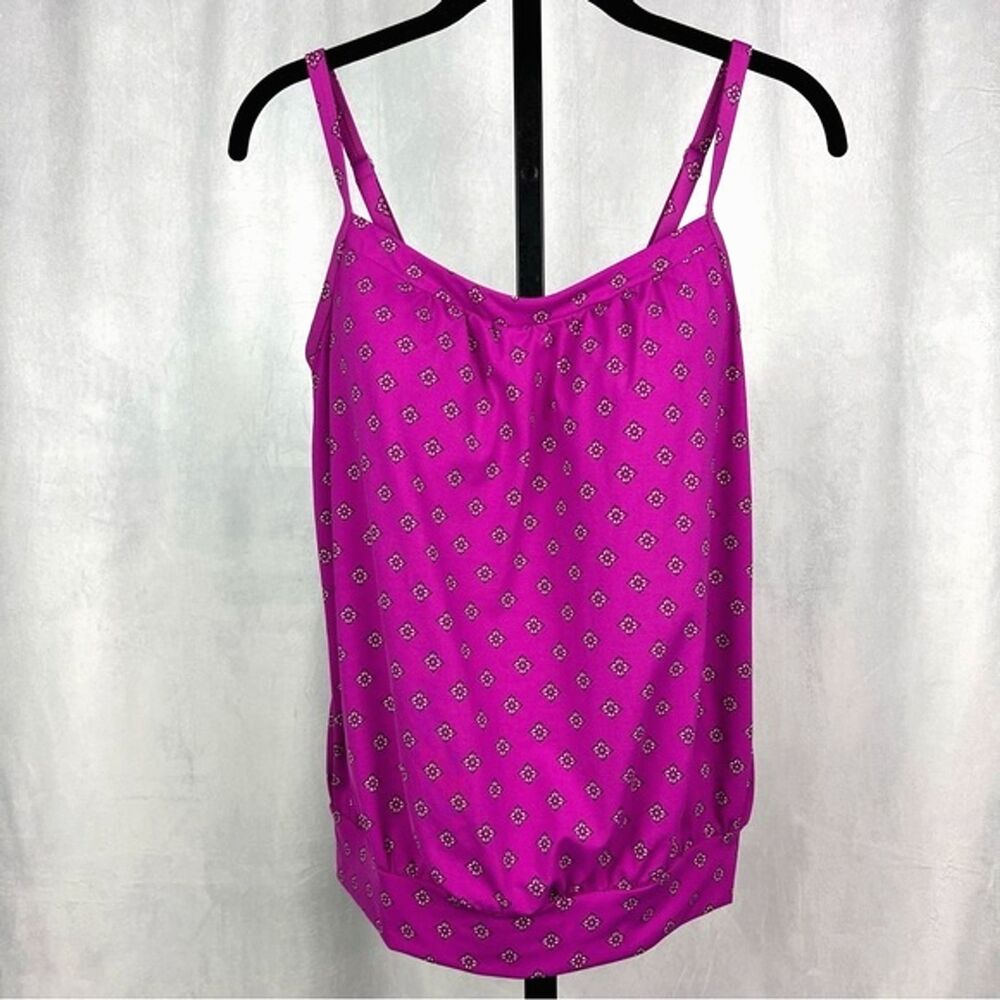 Lands’ End Tankini Top Women 6 Pink Blouson Swimsuit Adjustable Straps Vacation